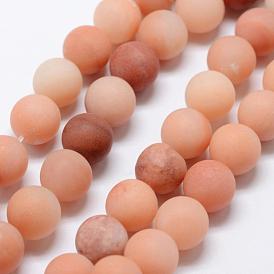 Natural Pink Aventurine Beads Strands, Frosted, Round