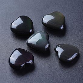 Natural Obsidian Heart Love Stone, Pocket Palm Stone for Reiki Balancing