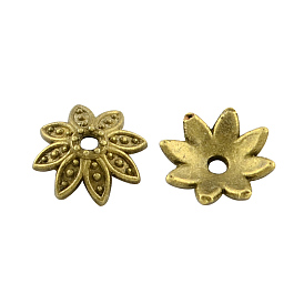 Tibetan Style Alloy Floral Bead Caps, 8-Petal, Cadmium Free & Lead Free, 7x2mm, Hole: 1mm