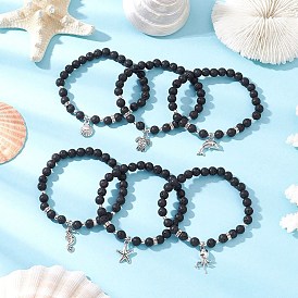 6шт. браслеты из натуральных бусин из лавы, браслеты с подвесками из сплава для мужчин и женщин