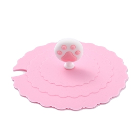 Cat Paw Print Food Grade Silicone Cup Cover Lid, with A Notch, Dust-Proof Lid for Cup