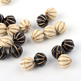 Pumpkin Plating Acrylic Beads, Golden Metal Enlaced, 7.5x8mm, Hole: 1.5mm, about 1950pcs/500g