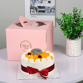 Индивидуальные высокие коробки для торта из крафт-бумаги, упаковочная коробка для хлебобулочных изделий, квадратный с прозрачным окошком и ручкой