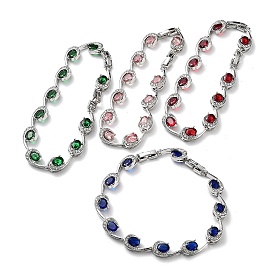 Platinum Alloy Teardrop Link Chain Bracelets, with Rhinestone