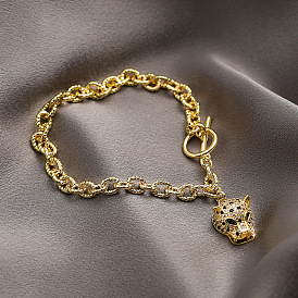 18K Gold Plated Hip Hop Leopard Head Pendant Bracelet for Women