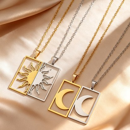 Двухцветный 201 подвеска в виде полого прямоугольника из нержавеющей стали, парные ожерелья, золотые и нержавеющая сталь цвет