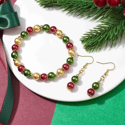 Kits de bracelets extensibles et de boucles d'oreilles pendantes en perles de verre, bijoux en alliage pour femmes