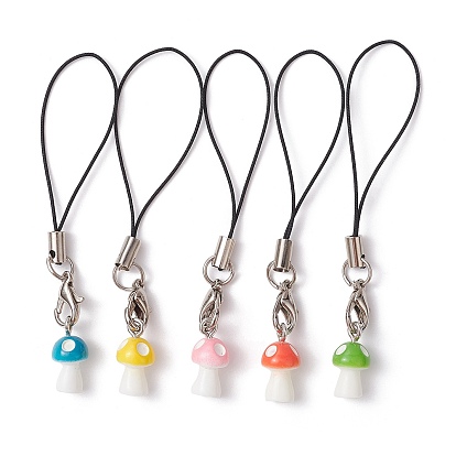 Opaque Resin Mushroom Mobile Straps, Nylon Cord Mobile Accessories Decoration
