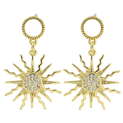 Серьги-гвоздики из прозрачной кубической цирконии в форме солнца, без свинца и без кадмия