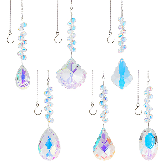 6шт. 6 стили каплевидные и овальные стеклянные подвесные ловцы солнца, с латунными цепями и крюком из нержавеющей стали