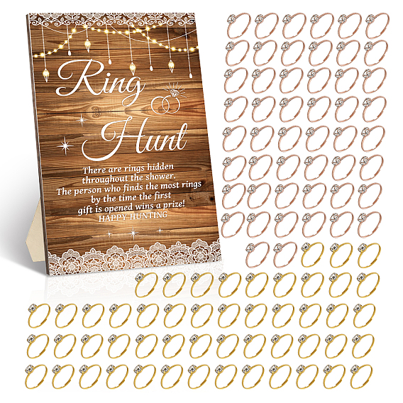 100шт. регулируемые кольца на палец из сплава со стразами, с 1шт. деревянными табличками и декоративными элементами