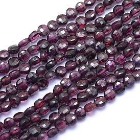Natural Garnet Beads Strands, Faceted, Flat Round