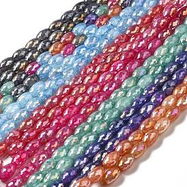 Electroplate Glass Beads Strand, AB Color Plated, Faceted, Oval