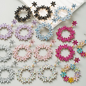 Alloy Rhinestone Stud Earrings, Flower