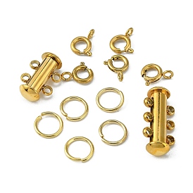 DIY Clasp Jewelry Making Finding Kit, Including 304 Stainless Steel Slide Lock Clasps & Spring Ring Clasps & Jump Rings