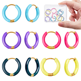 5 Paare 5 Farbe 316 Creolen aus Edelstahl mit Emaille-Ring, golden