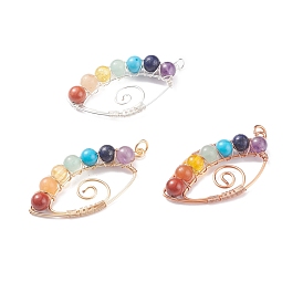 3pcs Natural & Synthetic Gemstone Pendants, Natural Red Jasper & Lapis Lazuli & Red Aventurine & Green Aventurine & Amethyst, Synthetic Citrine & Turquoise, with Copper Wire Wrapped, Chakra Eye