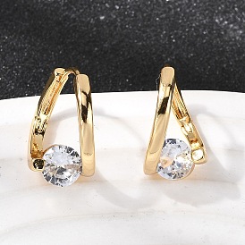 Круглые серьги-кольца из латуни с микропаве из прозрачных кубических цирконий