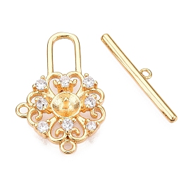 Brass Micro Pave Clear Cubic Zirconia Toggle Clasps, Flower