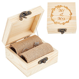 Boîtes de rangement carrées en bois pour bagues, Coffret cadeau avec bague gravée M. et Mme et tapis en toile de jute