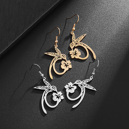 Цветок с кроликом 304 серьги-подвески из нержавеющей стали