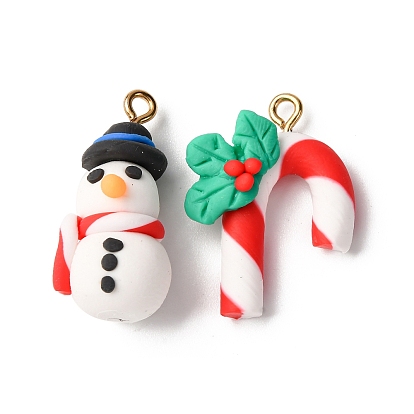 Рождественские подвески из полимерной глины ручной работы, с золотой железной петлей