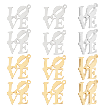 12 pcs 2 colores 201 dijes de acero inoxidable, pulido manual, la palabra amor
