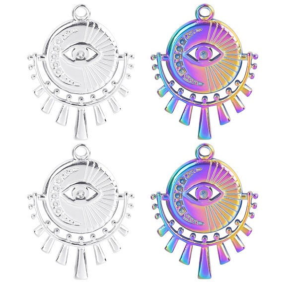Stainless Steel Pendants, Flat Round with Evil Eye Charms