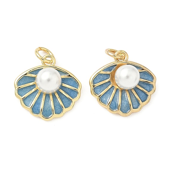 Латунь эмаль прелести, с ABS имитации жемчуга, шарм из ракушек, без свинца и без кадмия, стойки покрытие, долговечный