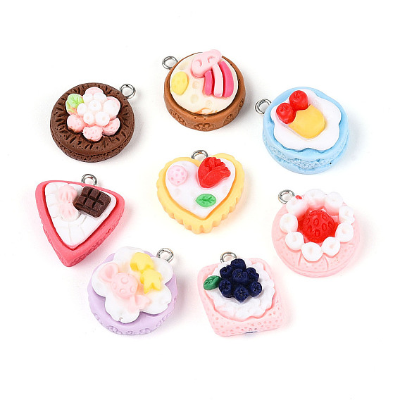 Непрозрачные подвески смолы, торт, с платиновыми железными петлями