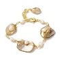 Natural Pearl & Shell Link Bracelets, Brass Wire Wrapped Bracelet