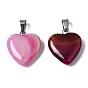 Natural Banded Agate/Striped Agate Pendants, Dyed, with Stainless Steel Snap On Bails, Heart, Stainless Steel Color