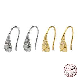 Crochets de boucles d'oreilles pendants en argent sterling plaqué rhodium, avec de la zircone cubique clair, fil d'oreille avec pincement, pour la moitié de perles percées, avec cachet s