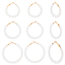 6 пары 3 стили пластиковые серьги-кольца с имитацией жемчуга, с железными контактами