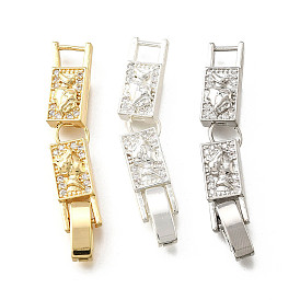 Fermoirs repliables en laiton micro pave zircone cubique transparente, rectangle