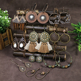 Bohemian Wooden Vintage Earrings Ethnic Tassel Circle Ear Jewelry Accessory