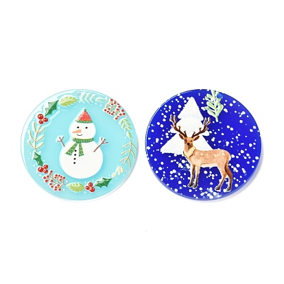 Christmas Theme 3D Printed Resin Pendants, DIY Earring Accessories, Flat Round with Pattern