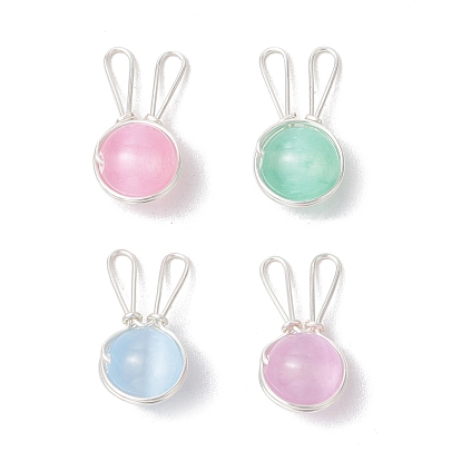 Латунные подвески в виде кролика, с натуральными бусинами селенита и экологически чистой медной проволокой