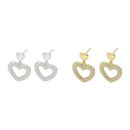 Heart Rack Plating Brass Micro Pave Cubic Zirconia Dangle Stud Earrings, Long-Lasting Plated, Lead Free & Cadmium Free