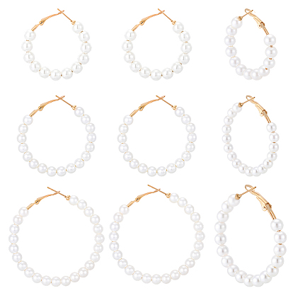 6 пары 3 стили пластиковые серьги-кольца с имитацией жемчуга, с железными контактами