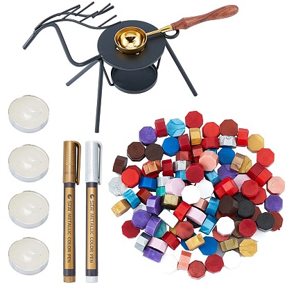 Feuerwachssiegel Wachssiegelstempel Werkzeugsätze, gehören schwarze Farbe Hirscheisenwachsofen, Löffel, Wachspartikel, malt Stifte, für das Scrapbooking