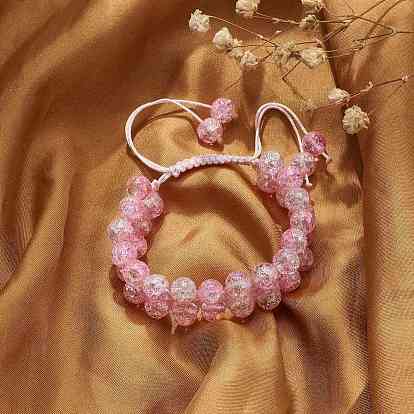 Bling Round Glass Braided Bead Bracelet, Double Layer Adjustable Bracelet for Women