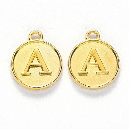 Alloy Pendant Cabochon Settings For Enamel, Cadmium Free & Lead Free, Flat Round with Alphabet, Letter A~Z