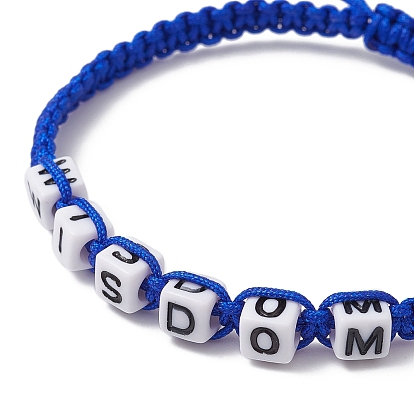 Word Wisdom Acrylic Braided Bead Bracelets, Polyester Adjustable Bracelet