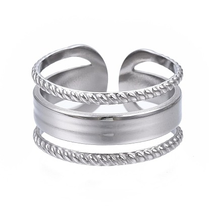 304 anillo de puño abierto de triple línea de acero inoxidable, anillo hueco grueso para mujer