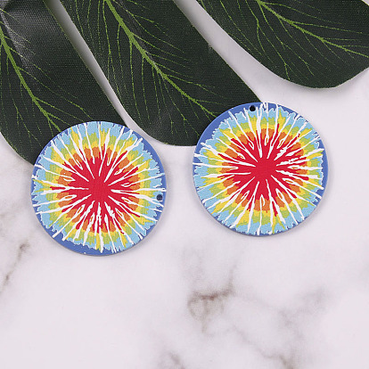 Printed Acrylic Pendants, Flat Round with Mandala Pattern Charm