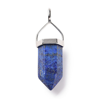 Gemstone Pointed Pendants, Faceted Bullet Charm, with Platinum Plated Brass Findings