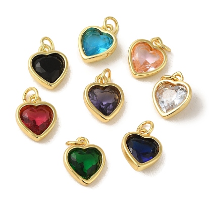 Dijes de vidrio de latón con forma de corazón, real 18 k chapado en oro, con anillo de salto
