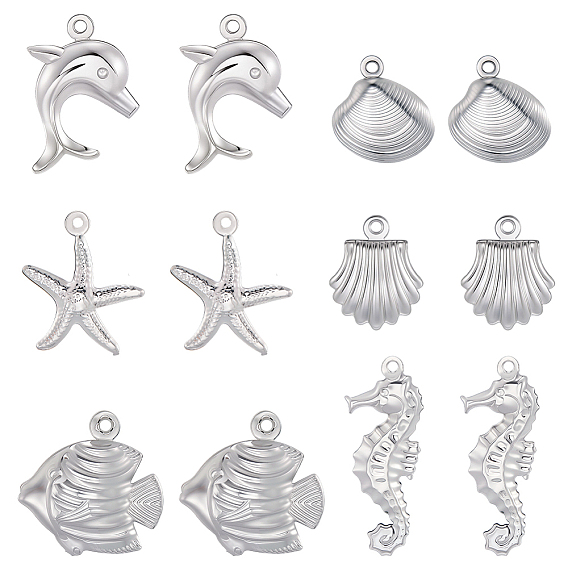 120 шт. 6 стили океан 304 подвески из нержавеющей стали, подвеска в виде морской звезды, ракушки, дельфина, морского конька, анти-тускнение