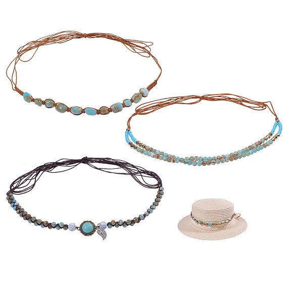 3 шт. 3 стили хлопок со стеклянными и пластиковыми бусинами ленты для шляп, для ковбойской шляпы, шляпа-федора с загнутыми полями, украшение соломенной шляпы